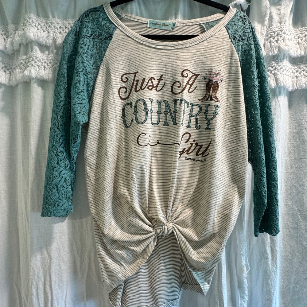 Southern Grace Boutique 3/4 Sleeve Top with Lace Sleeves